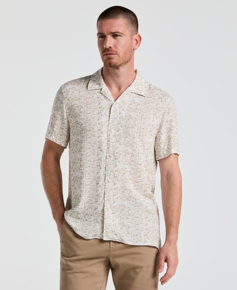 EcoVero™ Brushstroke Print Camp Collar Shirt (Bright White) 