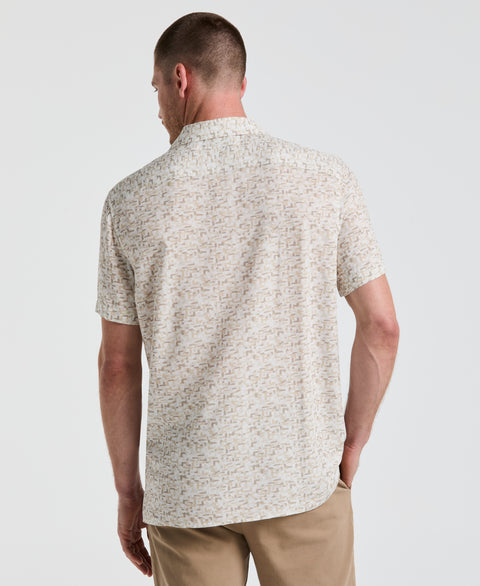 EcoVero™ Brushstroke Print Camp Collar Shirt (Bright White) 