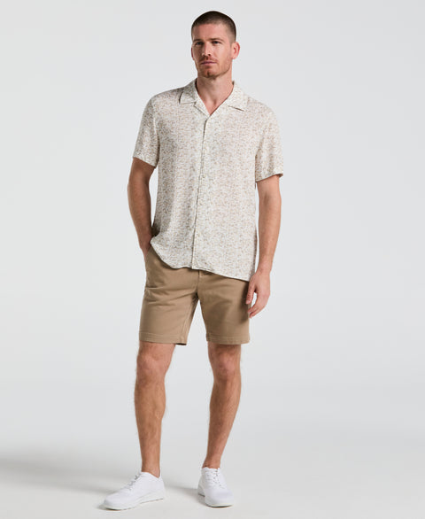 EcoVero™ Brushstroke Print Camp Collar Shirt (Bright White) 