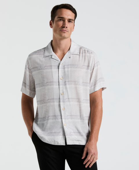 EcoVero™ Camp Collar Textured Print Shirt (Bright White) 