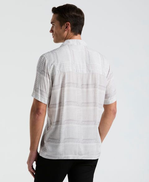 EcoVero™ Camp Collar Textured Print Shirt (Bright White) 