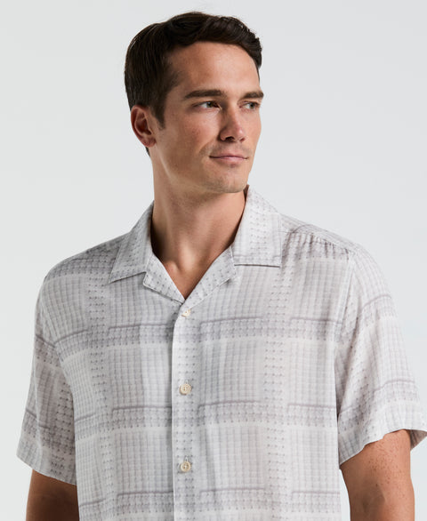 EcoVero™ Camp Collar Textured Print Shirt (Bright White) 