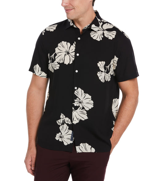EcoVero™ Hibiscus Floral Pattern Shirt (Black) 