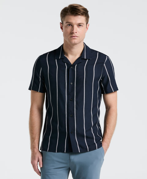 EcoVero™ Striped Camp Collar Shirt (Dark Sapphire) 