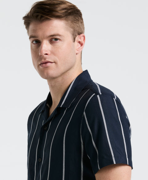 EcoVero™ Striped Camp Collar Shirt (Dark Sapphire) 