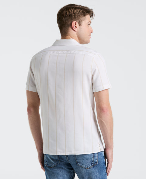 EcoVero™ Striped Camp Collar Shirt (Castle Wall) 