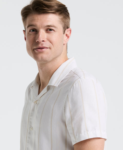EcoVero™ Striped Camp Collar Shirt (Castle Wall) 