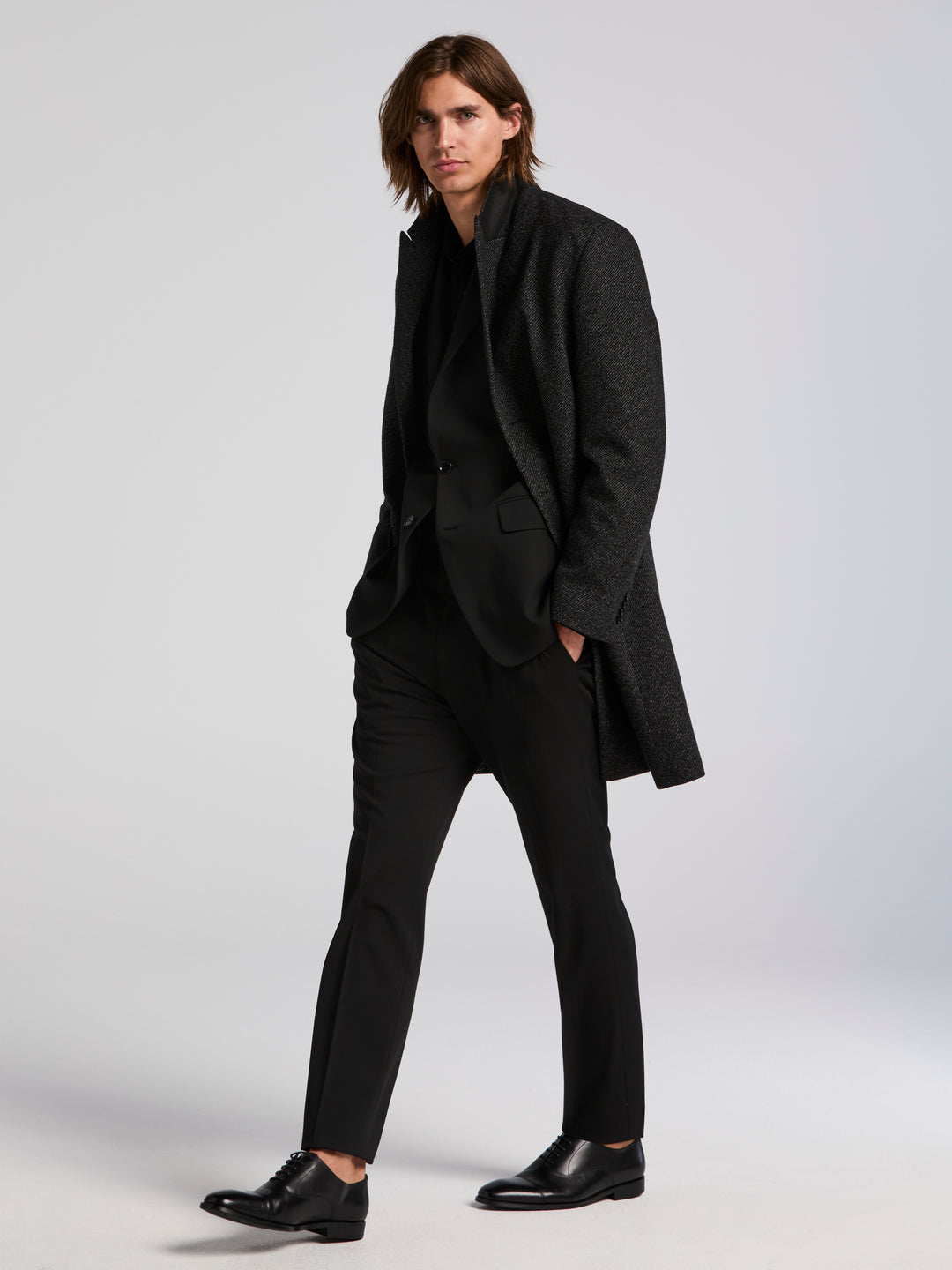 Ezra Single Breasted 3 Button Overcoat (Dark Charcoal) 