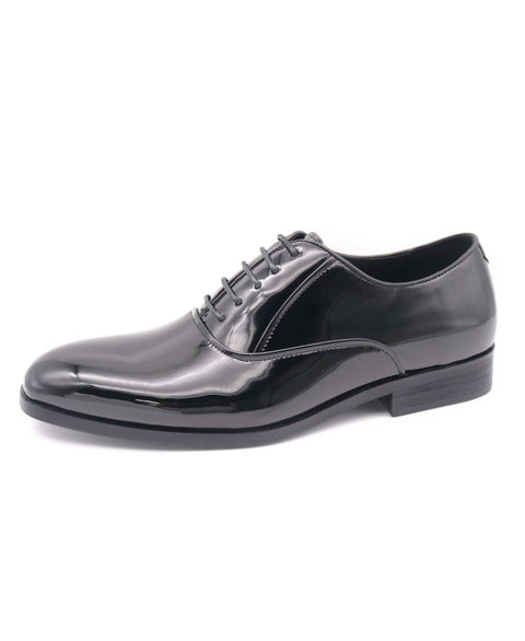 Faux Leather Oxford Pattent Shoe  (Black) 