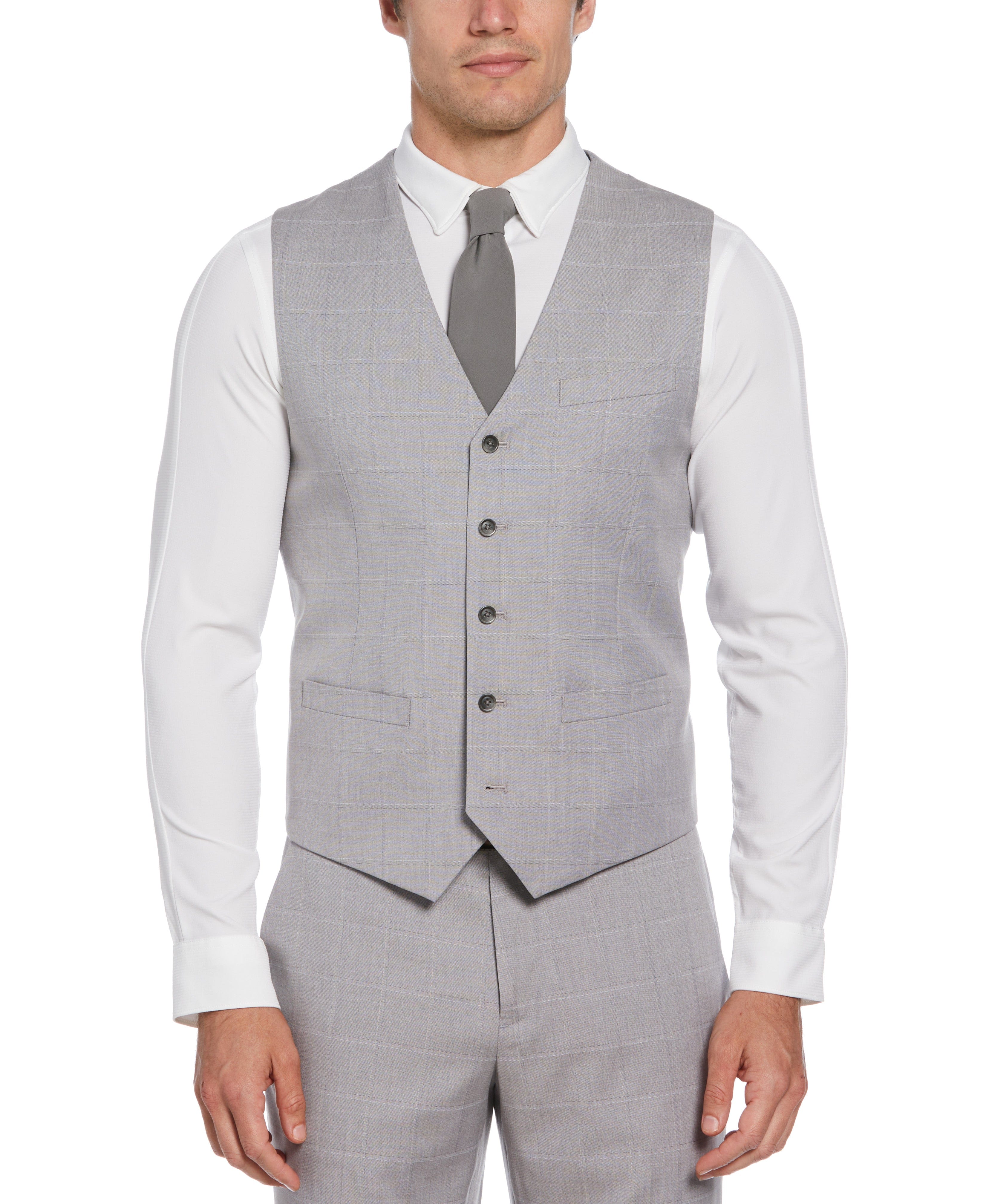 Felt Gray Window Pane Plaid Vest - Gray – Perry Ellis