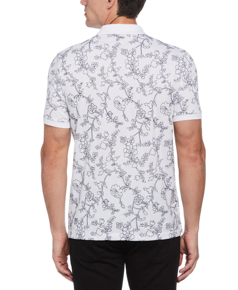 Floral 3 Button Polo (Bright White) 
