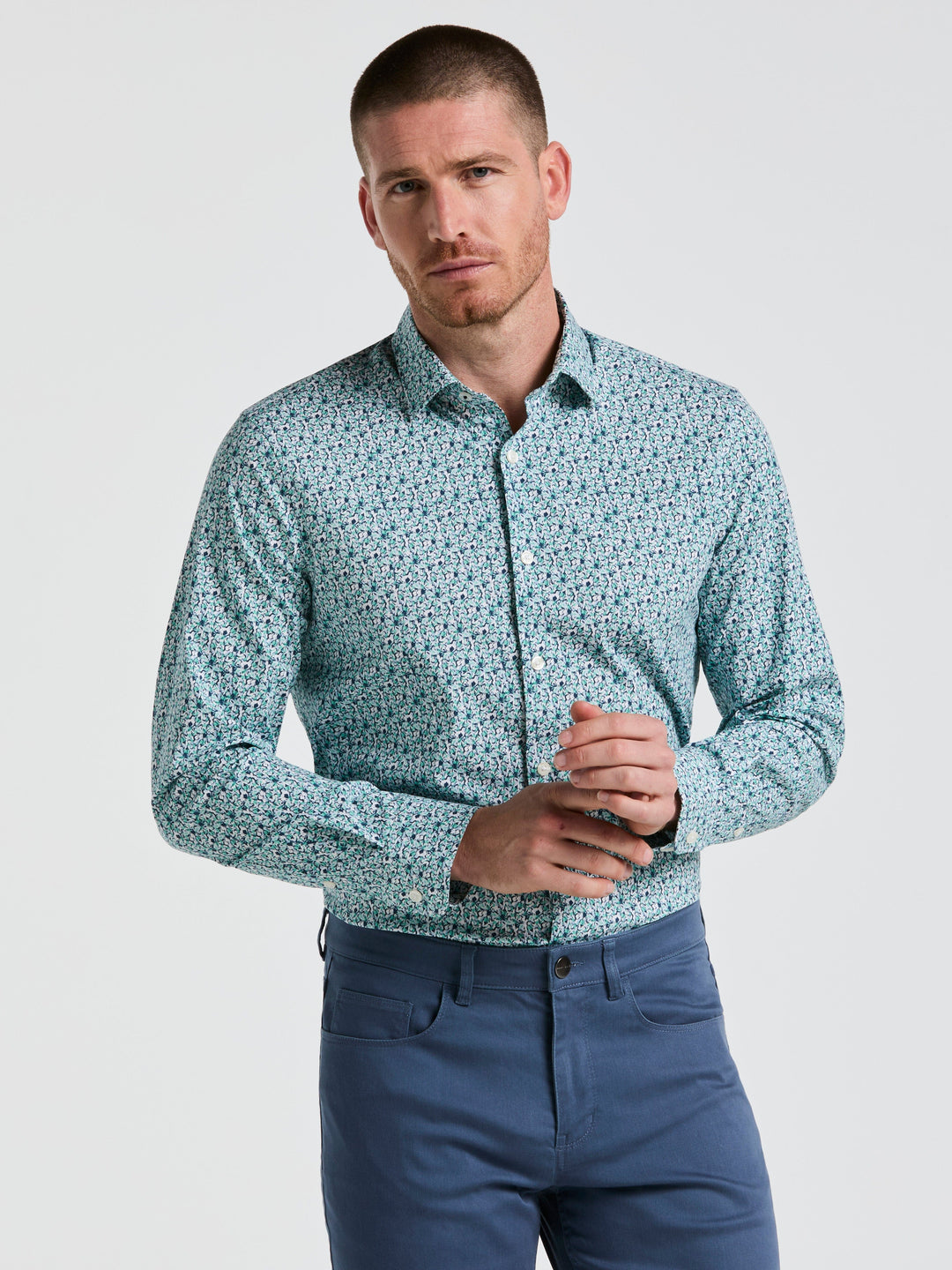 long sleeve mens floral dress shirts Perry Ellis Outlet Men's Floral Print Shirt in Wasabi-RT/green, Size Small, Cotton/Elastane, Regular Long Sleeves