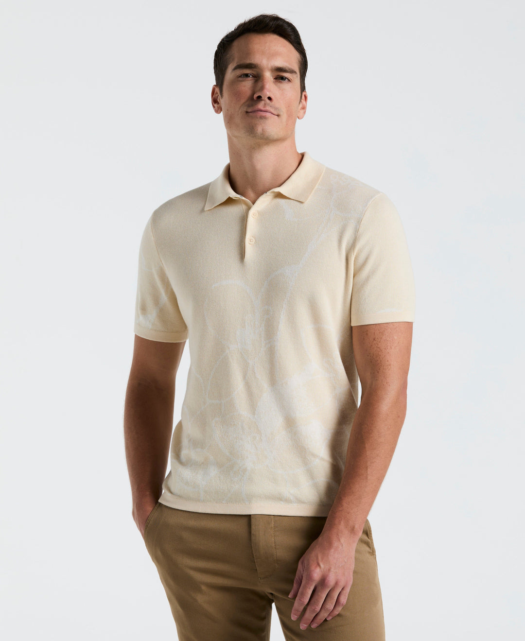 Flower Jacquard Polo Sweater (Birch) 