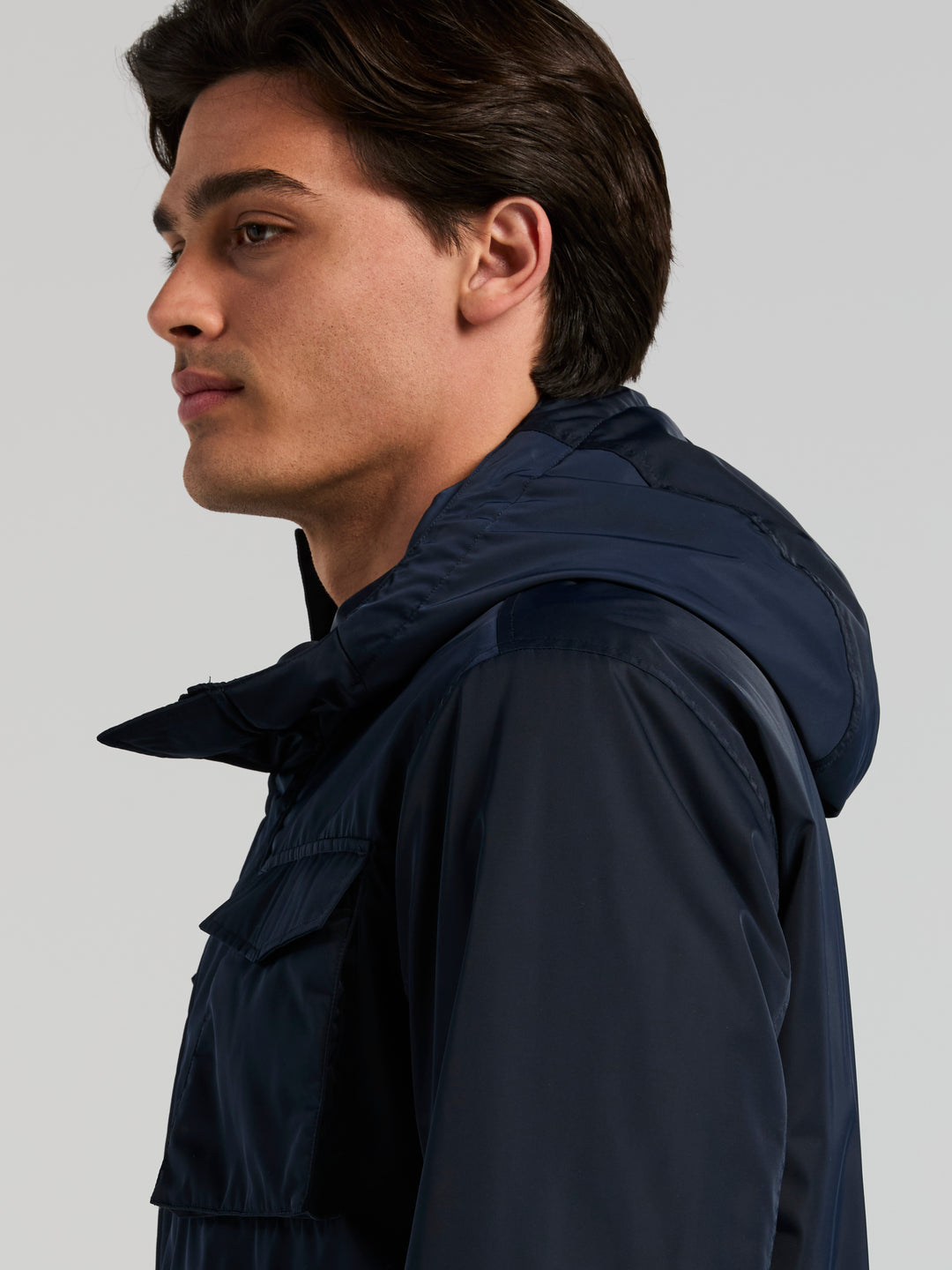 Four-Pocket Hooded Plain weave Jacket (Dark Sapphire) 