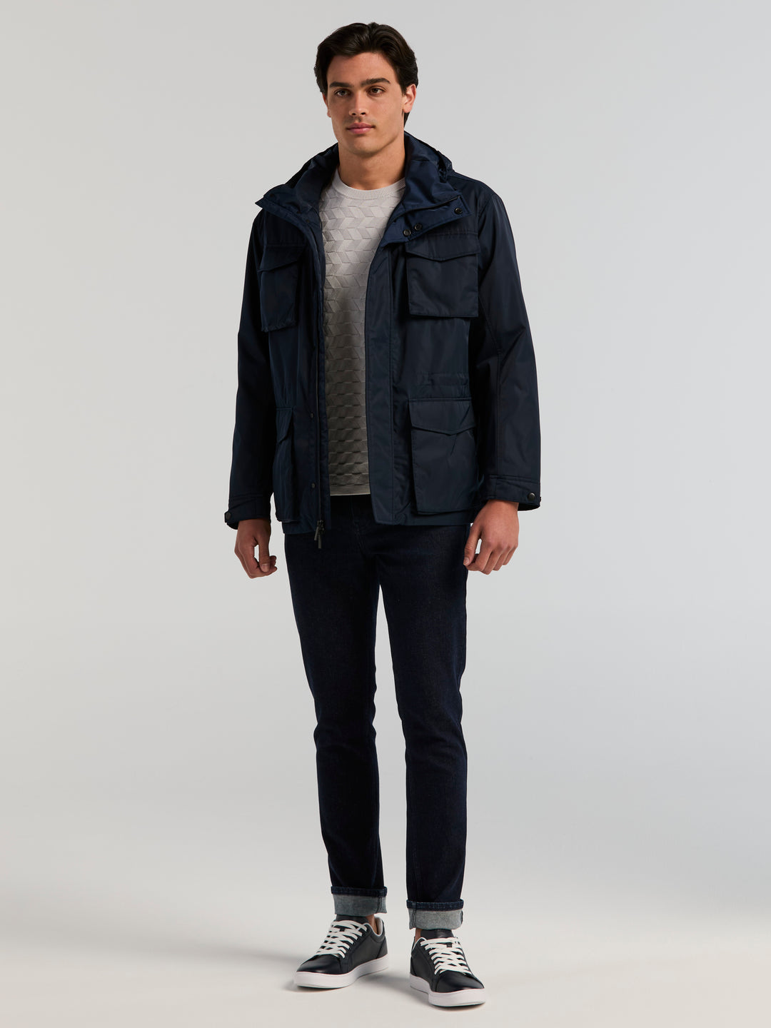 Four-Pocket Hooded Plain weave Jacket (Dark Sapphire) 