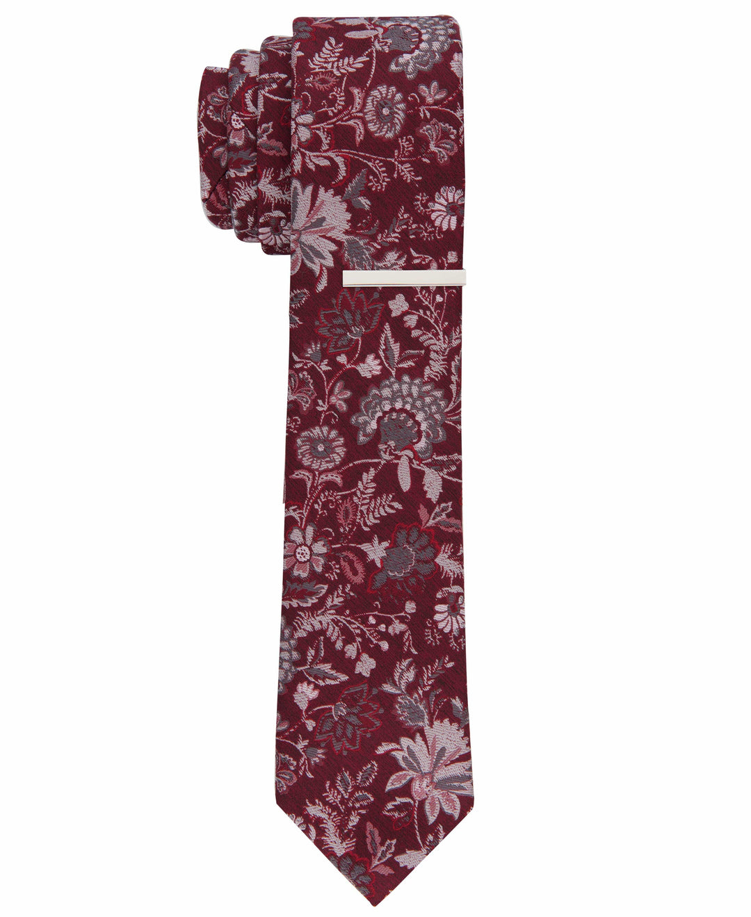 Garnet Floral Slim Tie (Red) 