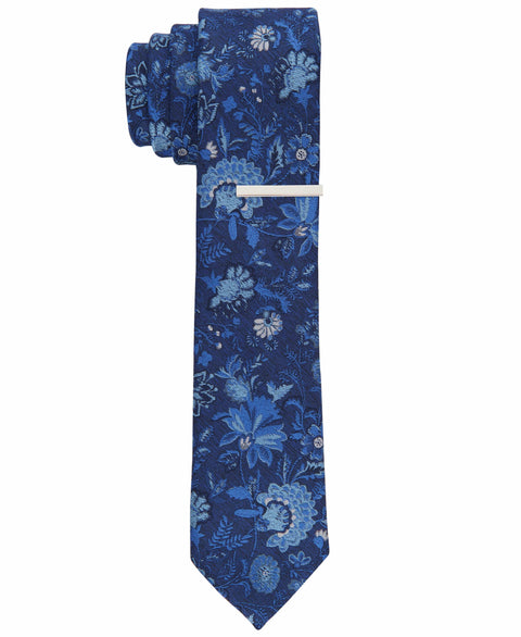 Garnet Floral Slim Tie (Navy) 