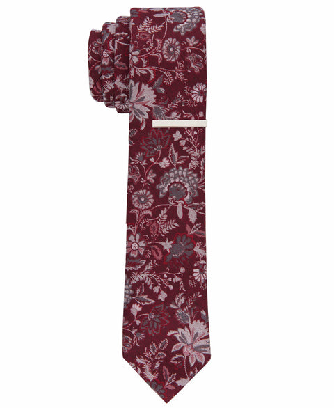 Garnet Floral Slim Tie (Red) 