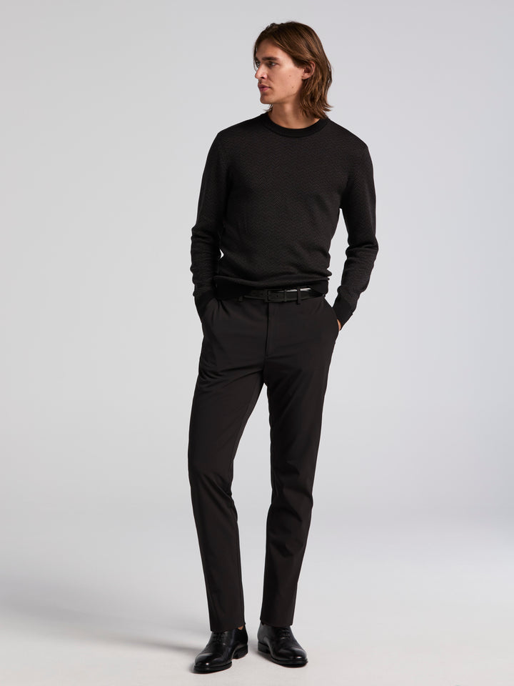 Long Sleeve Modal Geo Jacquard Crew Neck Sweater (Black) 