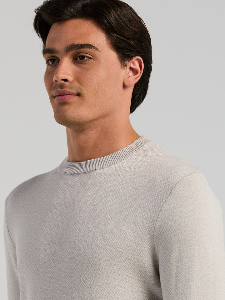 Long Sleeve Modal Geo Jacquard Crew Neck Sweater (Gray Violet) 