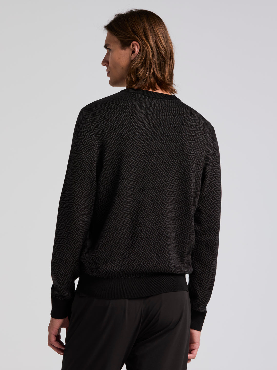 Long Sleeve Modal Geo Jacquard Crew Neck Sweater (Black) 