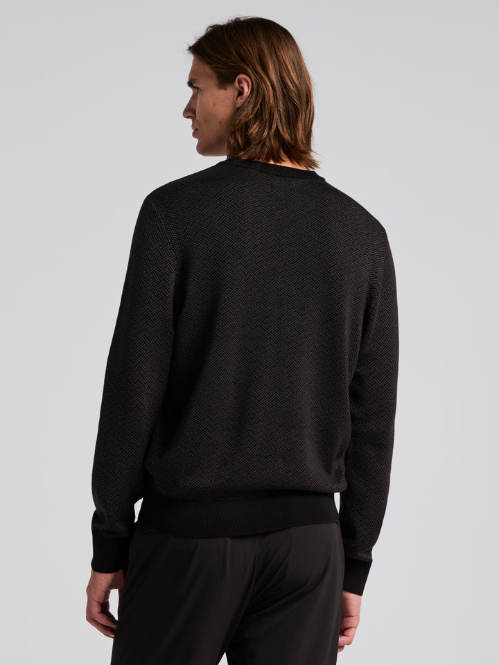 Long Sleeve Modal Geo Jacquard Crew Neck Sweater (Black) 