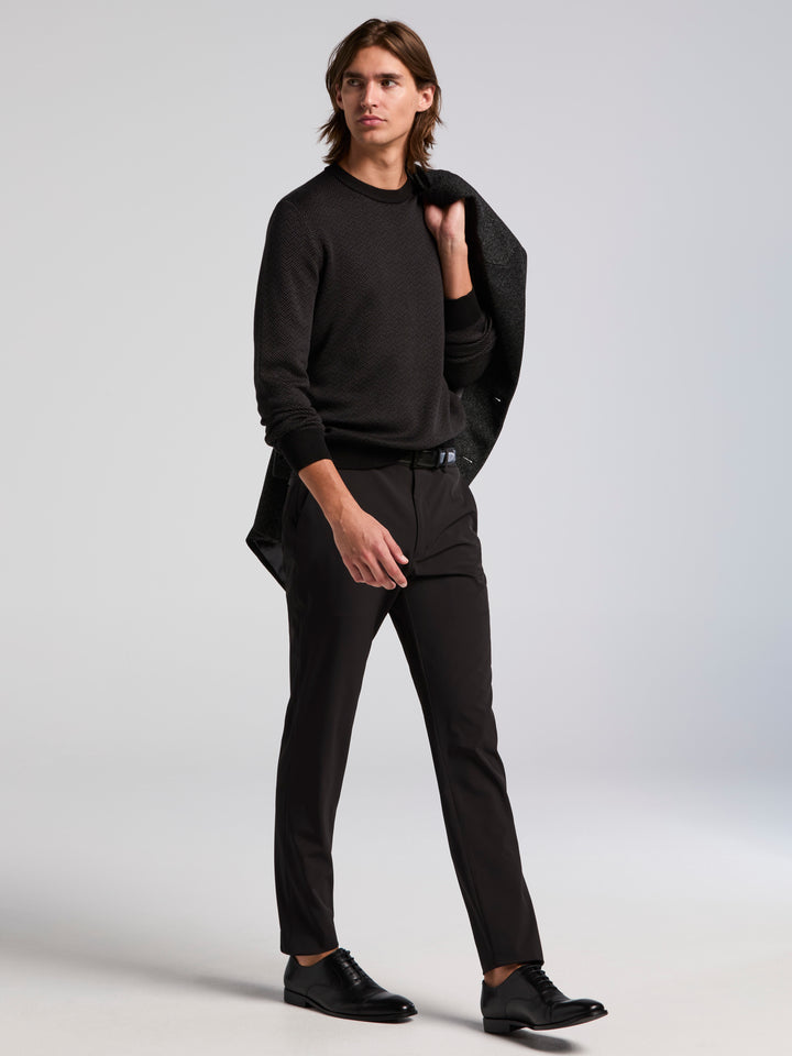 Long Sleeve Modal Geo Jacquard Crew Neck Sweater (Black) 