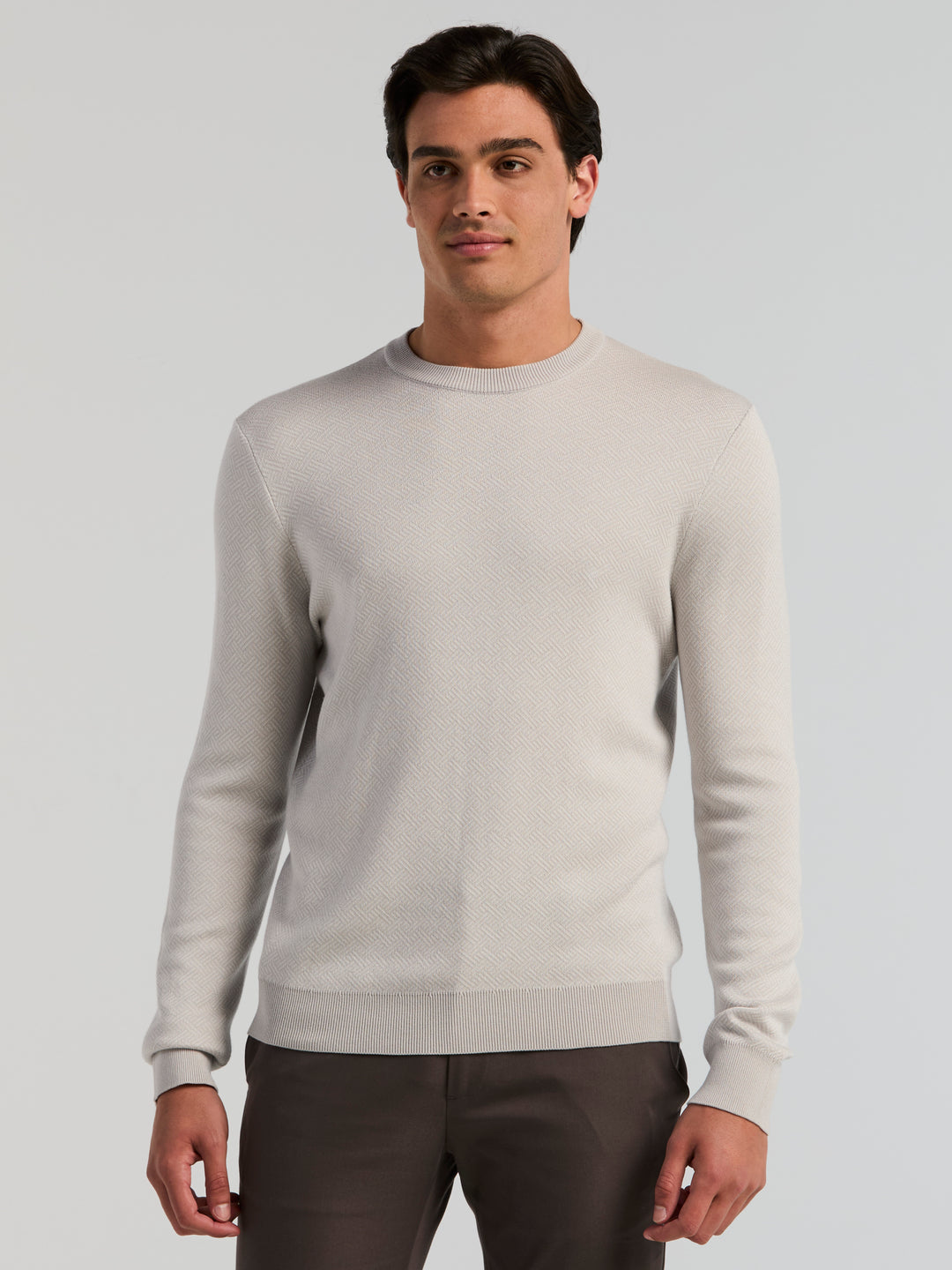 Long Sleeve Modal Geo Jacquard Crew Neck Sweater (Gray Violet) 