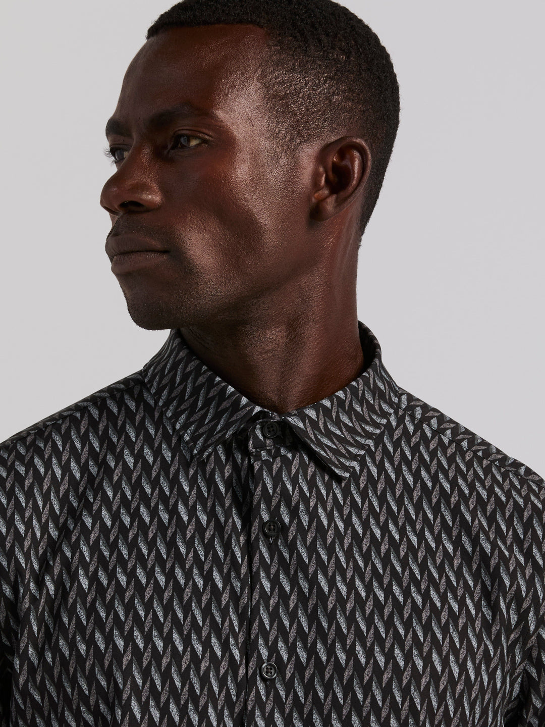Geo Print Slim Fit Long Sleeve Shirt (Black) 