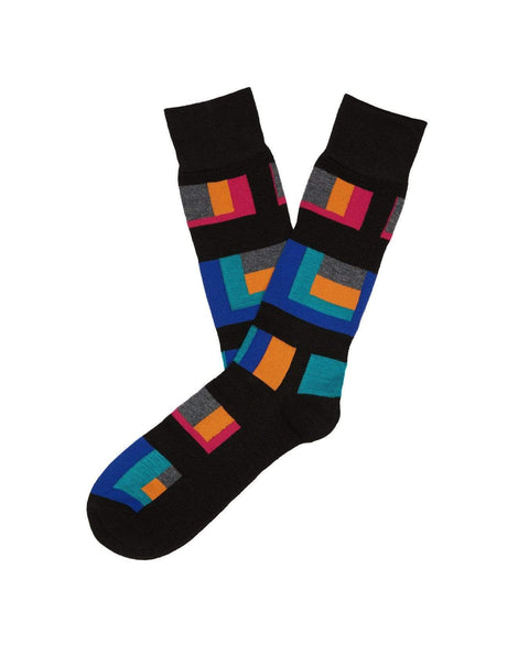 Geo Square Dress Socks Black Perry Ellis