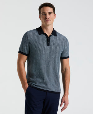 Geo Textured Stitch Polo Sweater (Dark Sapphire) 