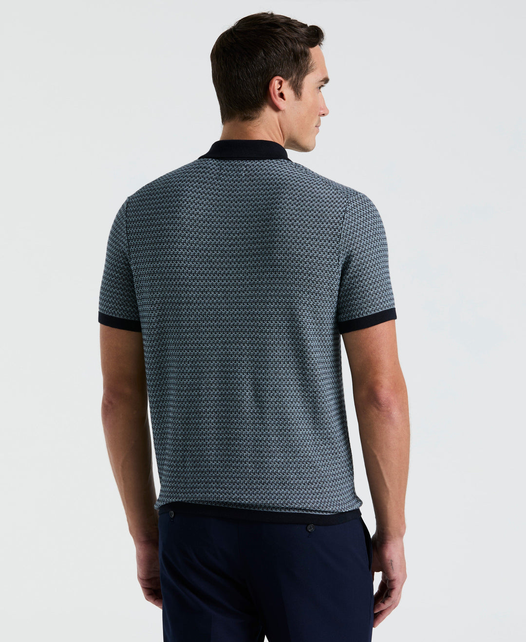 Geo Textured Stitch Polo Sweater (Dark Sapphire) 