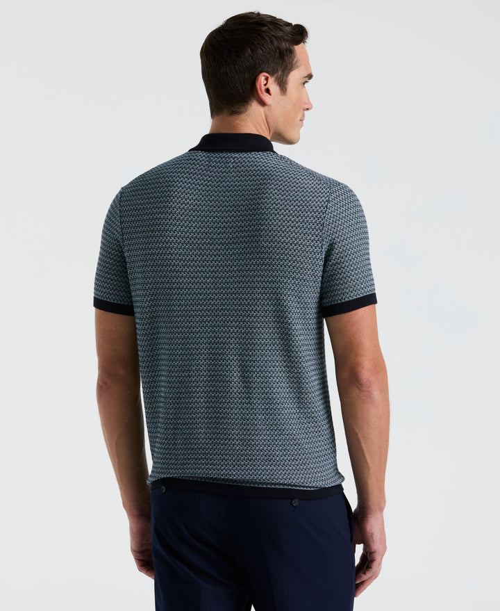 Geo Textured Stitch Polo Sweater (Dark Sapphire) 