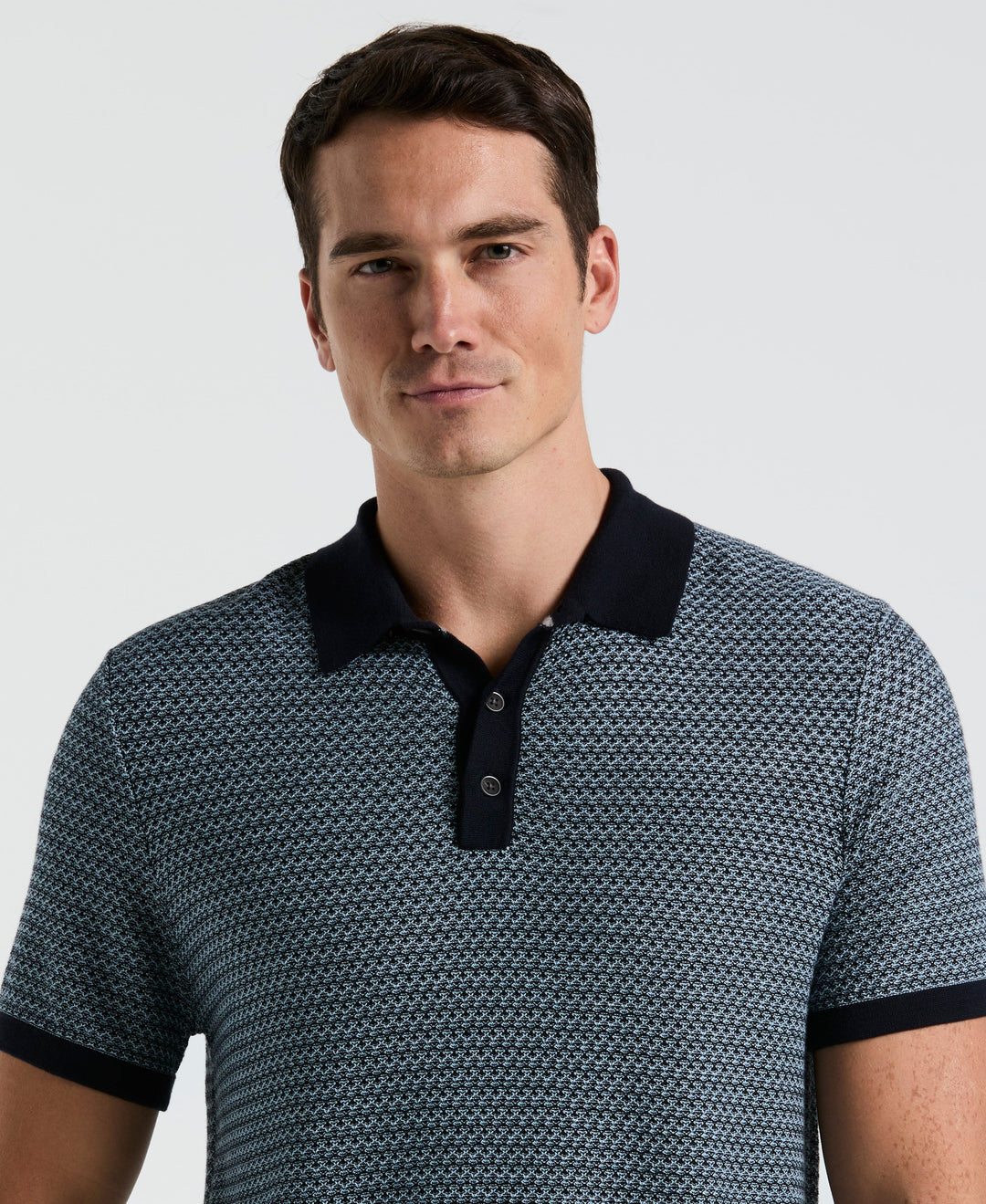 Geo Textured Stitch Polo Sweater (Dark Sapphire) 