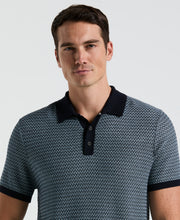 Geo Textured Stitch Polo Sweater (Dark Sapphire) 