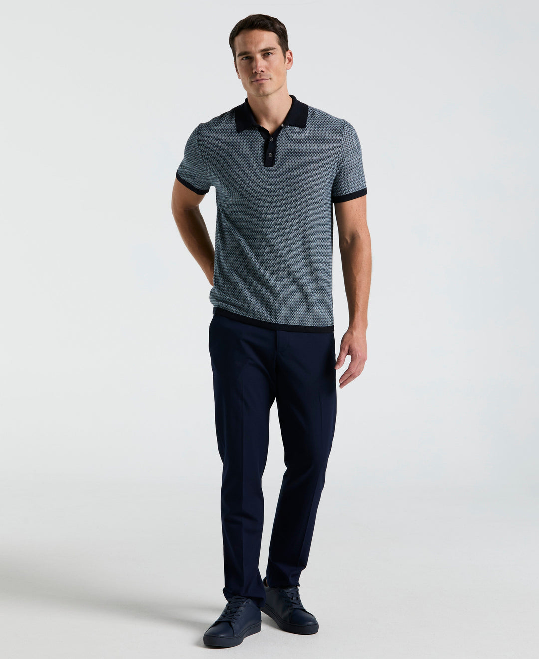 Men's Geo Textured Stitch Polo Sweater Perry Ellis Men's Geo Textured Stitch Polo Sweater Perry Ellis