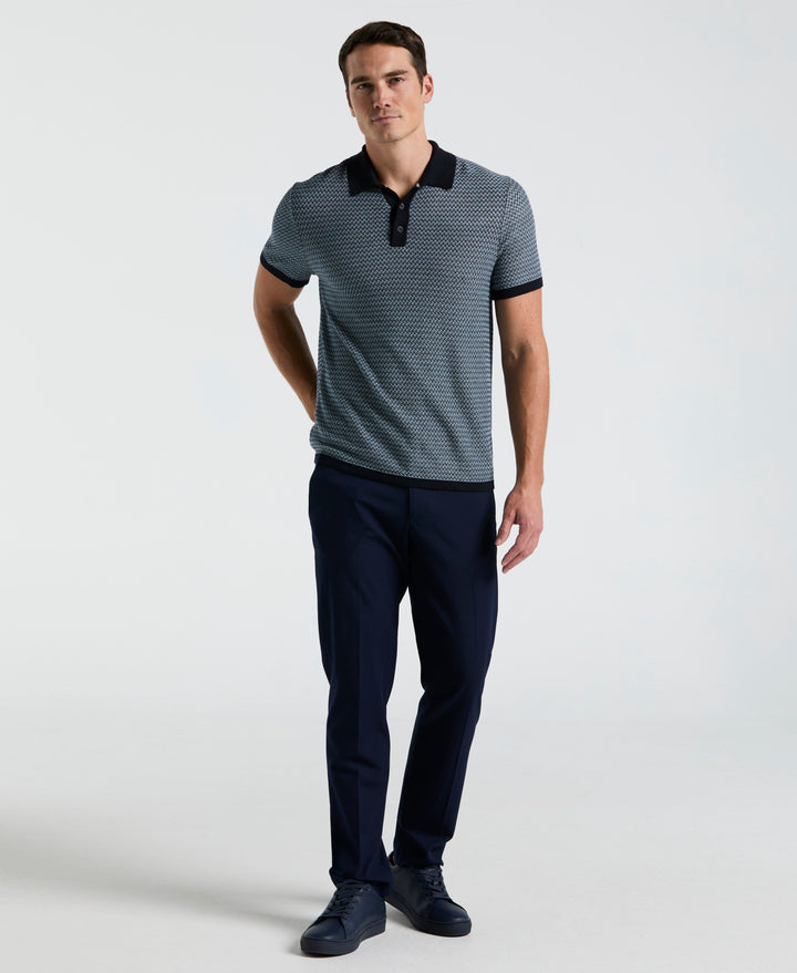 Geo Textured Stitch Polo Sweater (Dark Sapphire) 