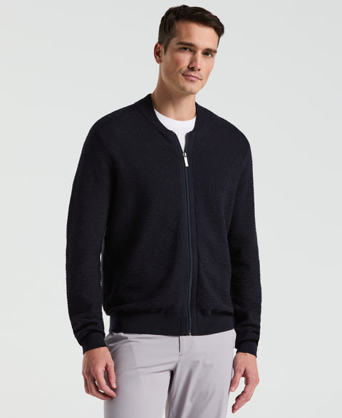 Geometric Jacquard Bomber Jacket (Dark Sapphire) 
