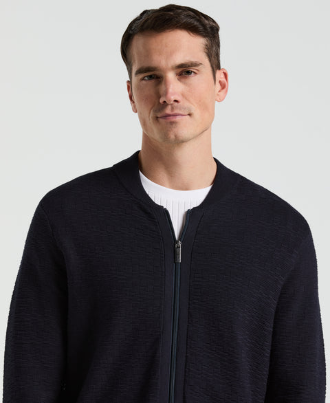 Geometric Jacquard Bomber Jacket (Dark Sapphire) 
