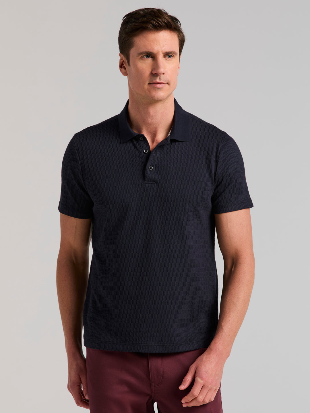 Geometric Jacquard Polo Shirt (Dark Sapphire) 