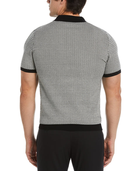 Geometric Pattern Polo Sweater (Black) 