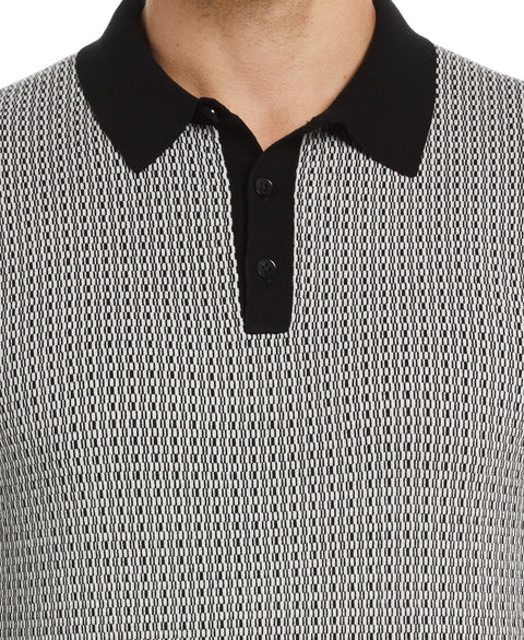 Geometric Pattern Polo Sweater (Black) 