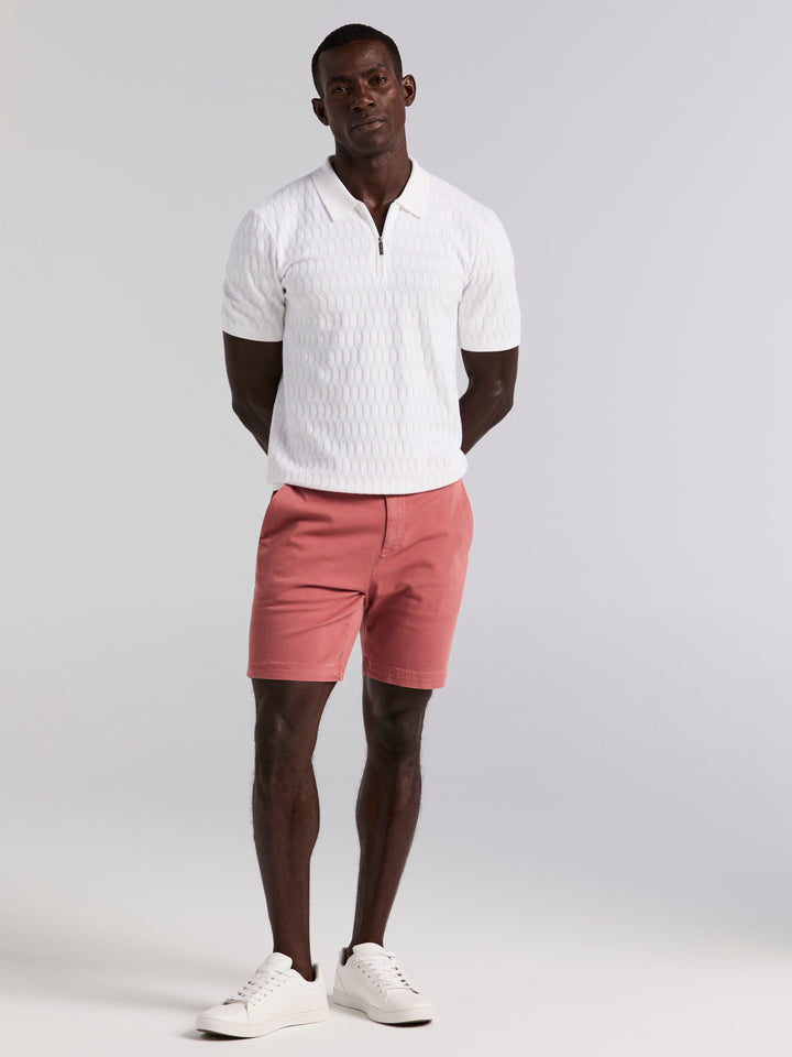 Geometric Pattern Zip Polo Sweater (Bright White) 