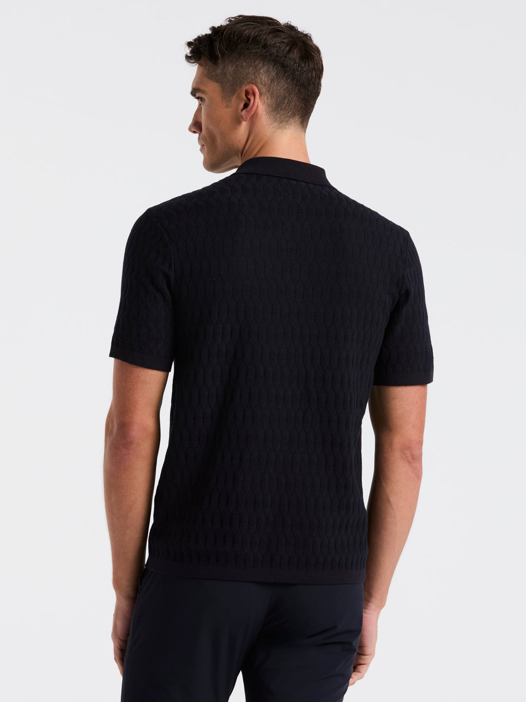 Geometric Pattern Zip Polo Sweater (Dark Sapphire) 