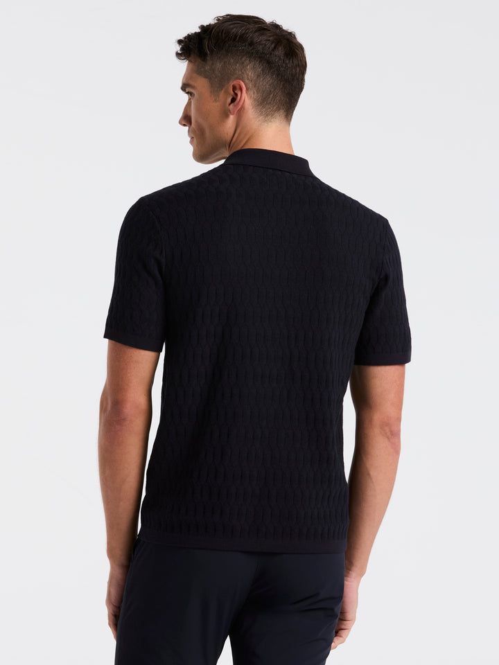 Geometric Pattern Zip Polo Sweater (Dark Sapphire) 