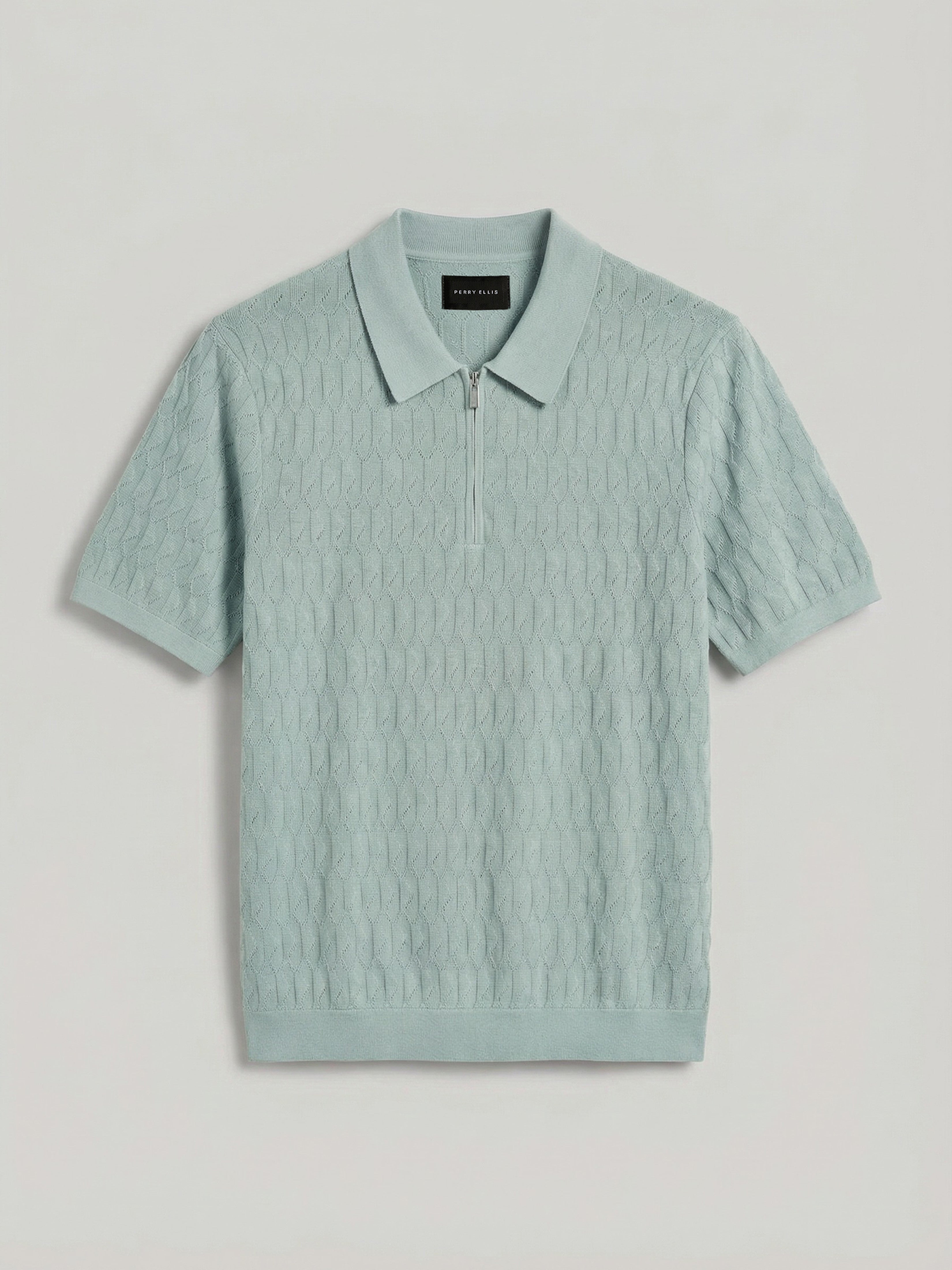 Geometric Pattern Zip Sweater Polo – Perry Ellis