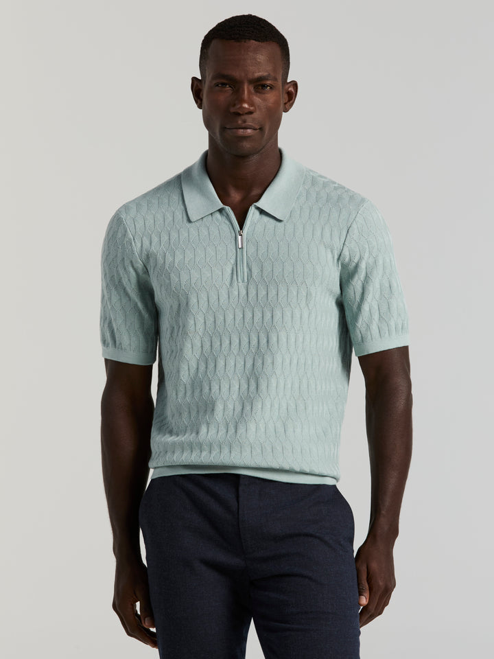Geometric Pattern Zip Polo Sweater (Cloud Blue) 