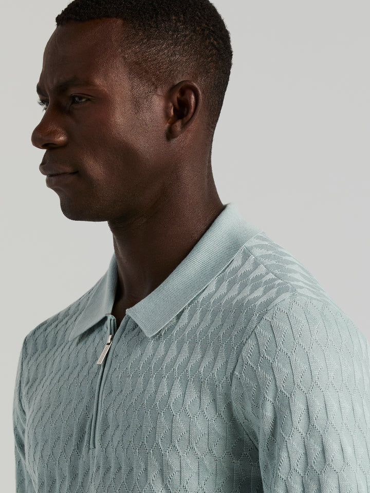 Geometric Pattern Zip Polo Sweater (Cloud Blue) 