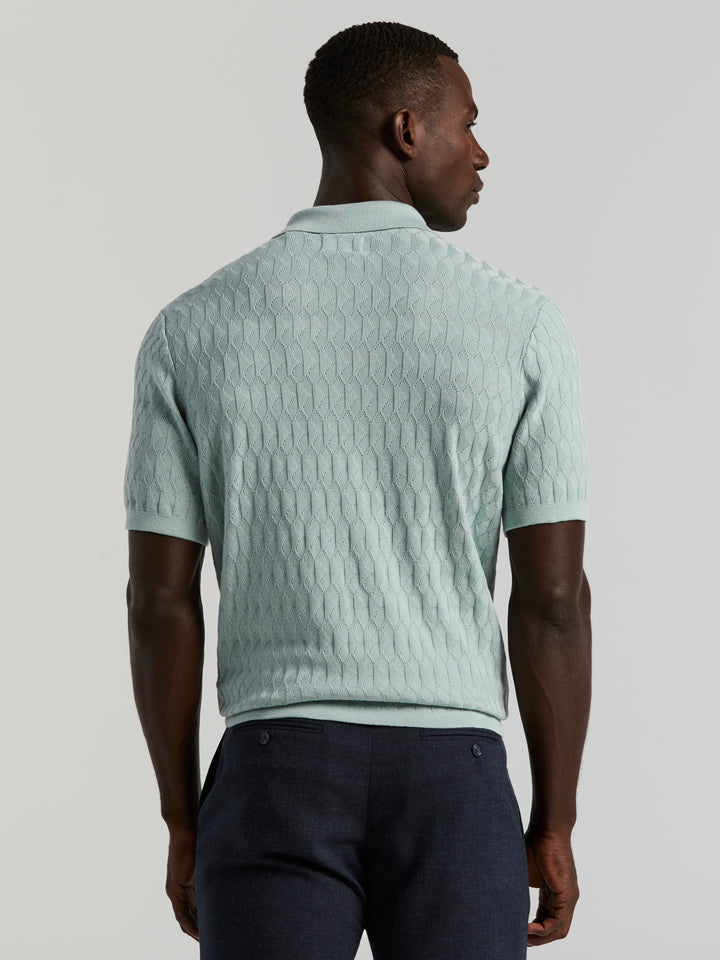 Geometric Pattern Zip Polo Sweater (Cloud Blue) 