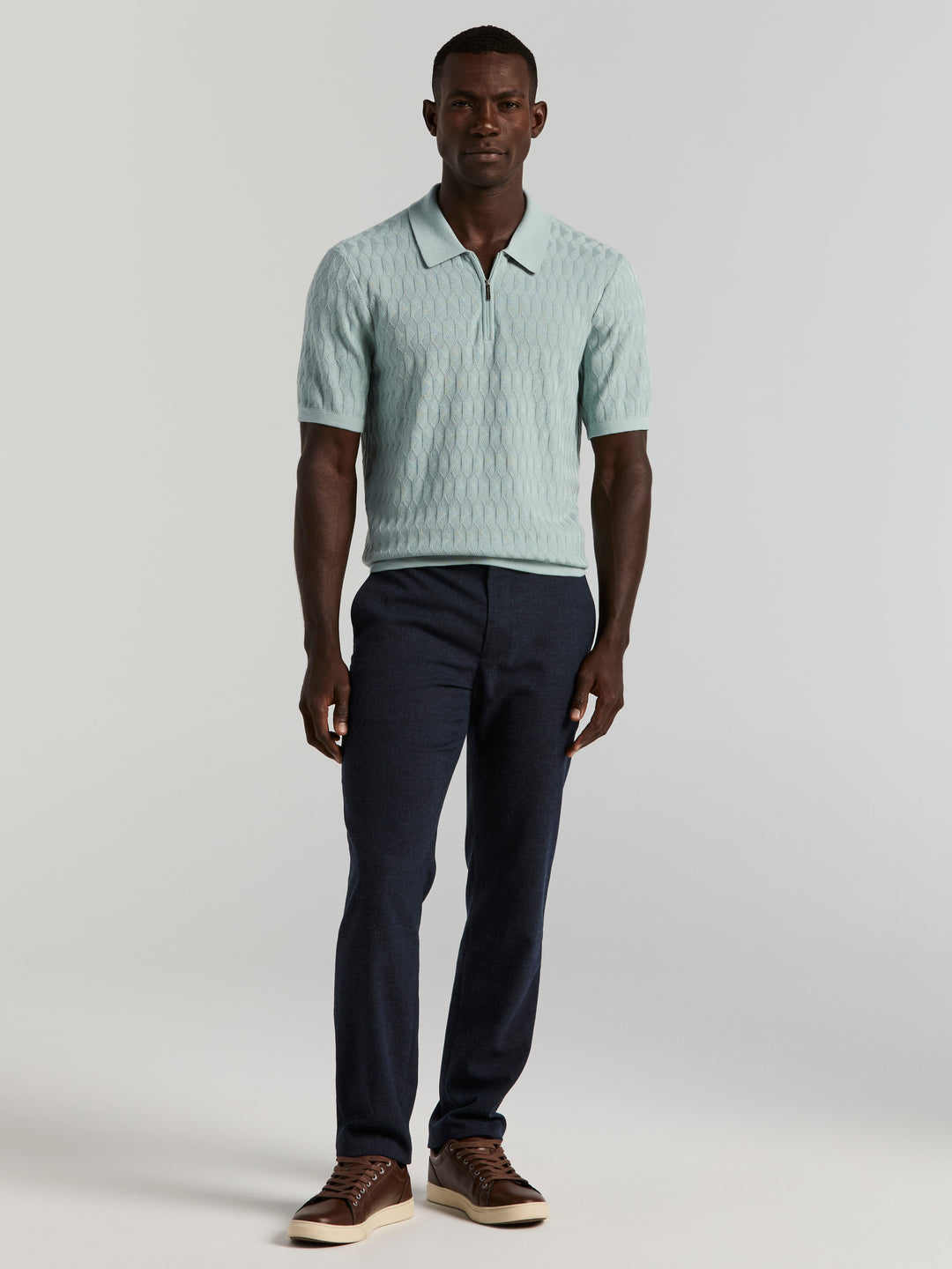 Geometric Pattern Zip Polo Sweater (Cloud Blue) 